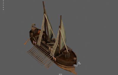 中世纪帆船,复古船,海盗船3D模型