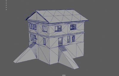 古代瓦房,双层居民房子,老式住宅3dmaya模型,塌陷文件
