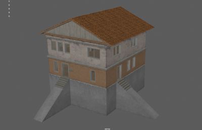 古代瓦房,双层居民房子,老式住宅3dmaya模型,塌陷文件