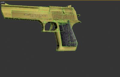 沙漠之鹰手枪,荒漠金鹰道具枪FBX模型,带贴图