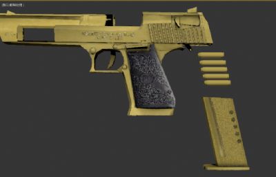 沙漠之鹰手枪,荒漠金鹰道具枪FBX模型,带贴图