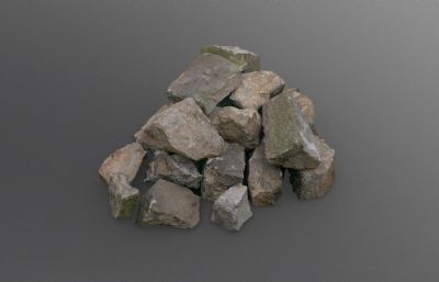 堆砌在一起的石头,写实石块FBX模型