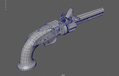 燧石火枪,左轮手枪,西洋火枪3dmaya模型,游戏道具