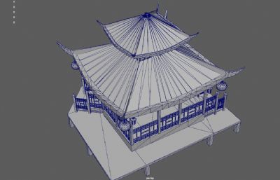 中式凉亭,古建四角亭,双层亭3dmaya模型