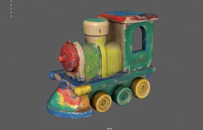 彩绘玩具火车,木制颜料儿童玩具车,玩具积木3dmaya模型,已塌陷