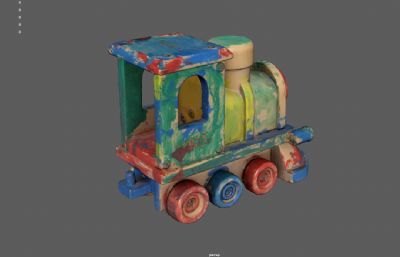 彩绘玩具火车,木制颜料儿童玩具车,玩具积木3dmaya模型,已塌陷