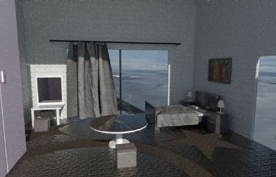 简单的室内卧室3D模型素模
