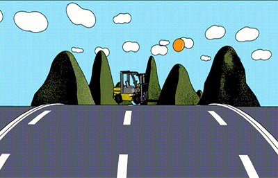 马路上行驶的叉车场景C4D模型,卡通风格,带动画