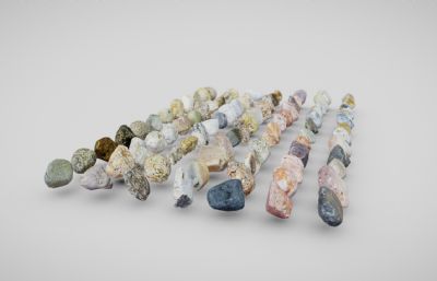 写实真实大自然鹅卵石,小石头组合FBX模型