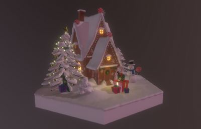 圣诞节雪屋,圣诞树,雪人等装饰FBX模型