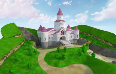 粉色城堡blender模型,卡通风格