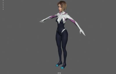 蜘蛛女孩,变身女侠,科幻战斗服3dmaya模型,已塌陷
