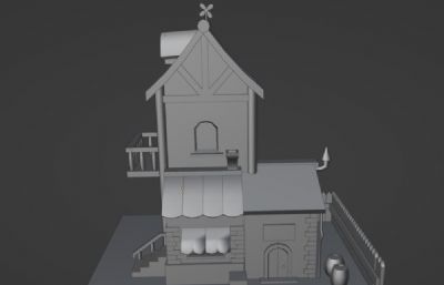 卡通小房子FBX模型素模