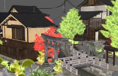 京都城市场景,日式古城房屋,日式小镇商铺3dmaya模型