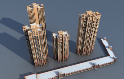 欧式住宅+欧式商业步行街鸟瞰组合3D模型