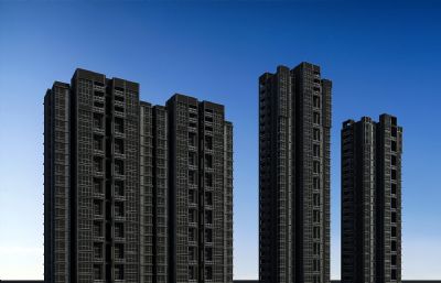 现代公寓住宅,酒店鸟瞰3D模型