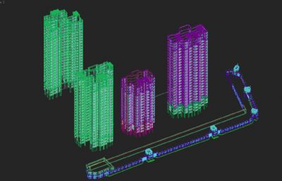 欧式住宅+欧式商业步行街鸟瞰组合3D模型