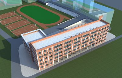 襄市第六十六中学教学楼,食堂,操场3D模型