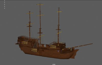海盗船,古代海军战船,木船,帆船3dmaya模型