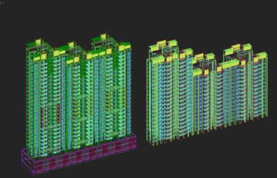 现代商住一体住宅,公寓,商场酒店构架3D模型