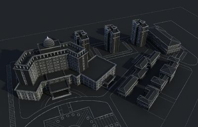 度假酒店+商业步行街+居民楼3D模型