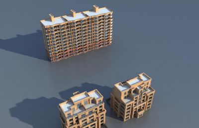 欧式洋房小区3D模型,带院墙