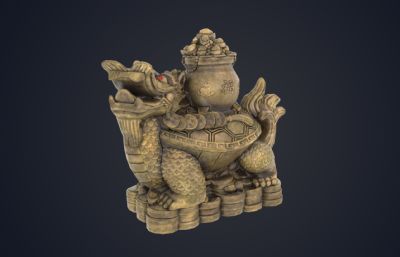 龟宝雕像,海龟宝藏雕塑3dmaya模型,已塌陷
