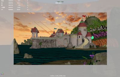 卡通城堡,梦幻湖边城堡,王国入口场景Maya模型