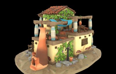 陶罐店,卡通房子建筑maya模型低模
