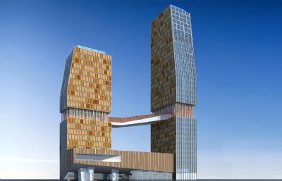 连廊商场建筑,电视塔,酒店3D模型