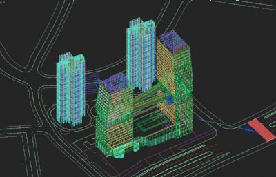 连廊双子塔大厦,地标建筑,城市中心3dmax模型