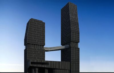 连廊商场建筑,电视塔,酒店3D模型