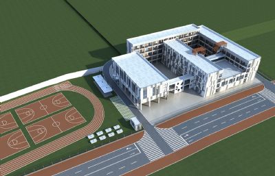 小学学校球场,教学楼,大门3dmax模型