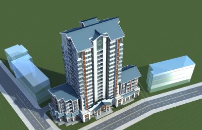 新中式住宅,徽派公寓,中式高层3dmax模型
