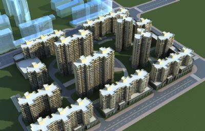 欧式商业住宅小区,城市花园3dmax模型