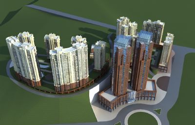 带地下停车库的商业住宅,双子塔办公楼3dmax模型