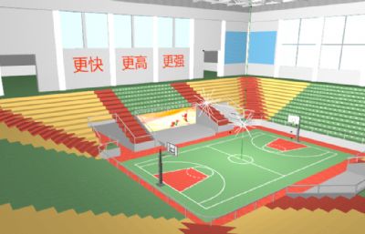 学校室内篮球馆+看台场景C4D模型