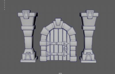 卡通门,游戏传送门,魔法阵,手绘石柱子3dmaya模型