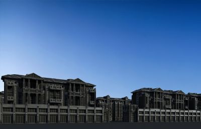 中式商业住宅小区+沿街商铺3dmax模型