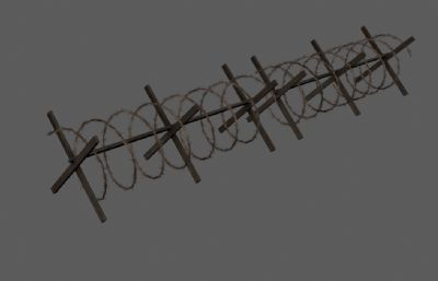 隔离网,有刺铁丝网,军事刺网栅栏3dmaya模型