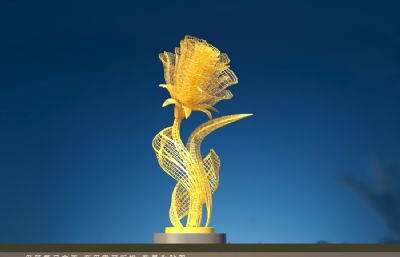 金色玫瑰绽放雕塑3dmax模型