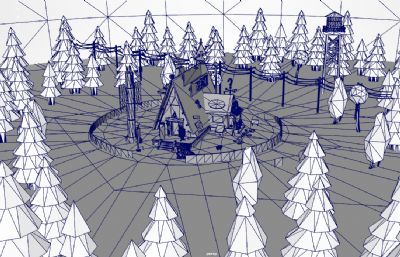 卡通森林小屋,卡通农场及周边场景3dmaya模型