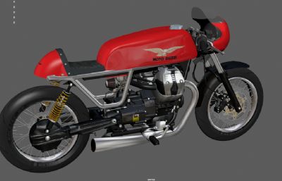 Moto Guzzi摩托古兹老式摩托车,复古机车3dmaya模型