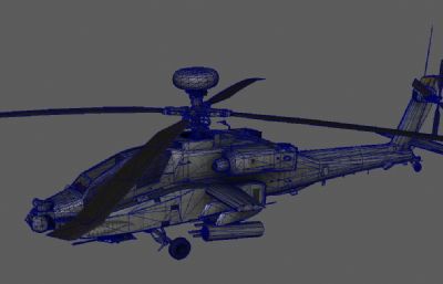 AH-64 Apache Helicopter阿帕奇武装直升机maya模型,mb,obj格式