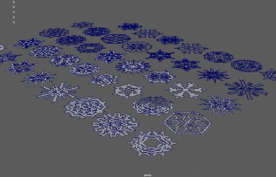发光雪花晶体,雪花,雪片花纹素材maya模型,已塌陷