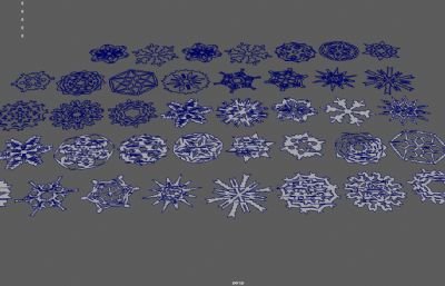 发光雪花晶体,雪花,雪片花纹素材maya模型,已塌陷