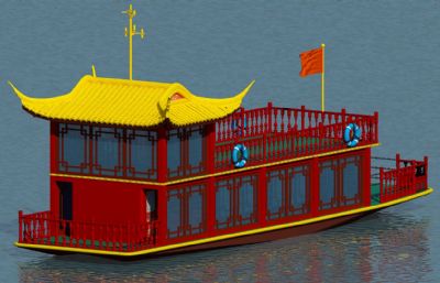 中式观光游览船3D模型