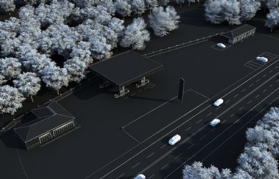 高速服务区,停车场,加油站,维修站3D模型