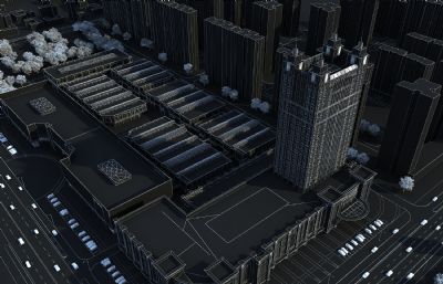 中央山水大厦,商贸城,大型商场步行街3D模型