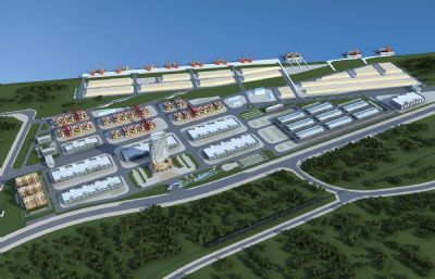 集装箱码头厂房,港口,海港仓库整体设计3D模型